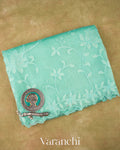 Sea Green Floral Applique Pure Kora Silk Saree