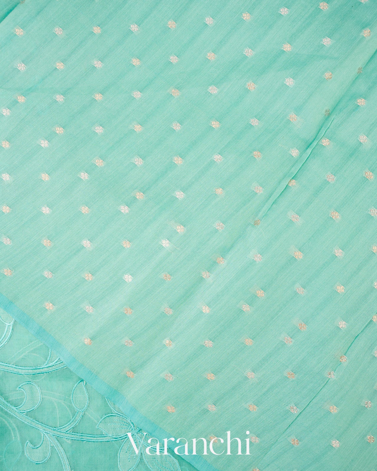 Sea Green Floral Applique Pure Kora Silk Saree
