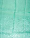 Sea Green Floral Applique Pure Kora Silk Saree