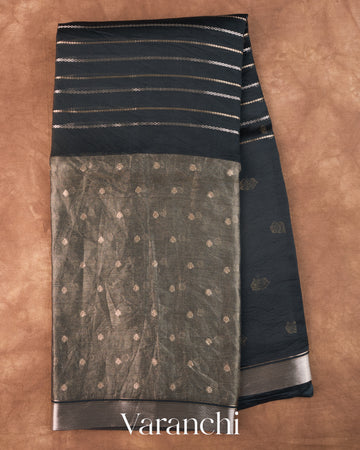 Jet Black Tissue Pure Kora Silk Saree