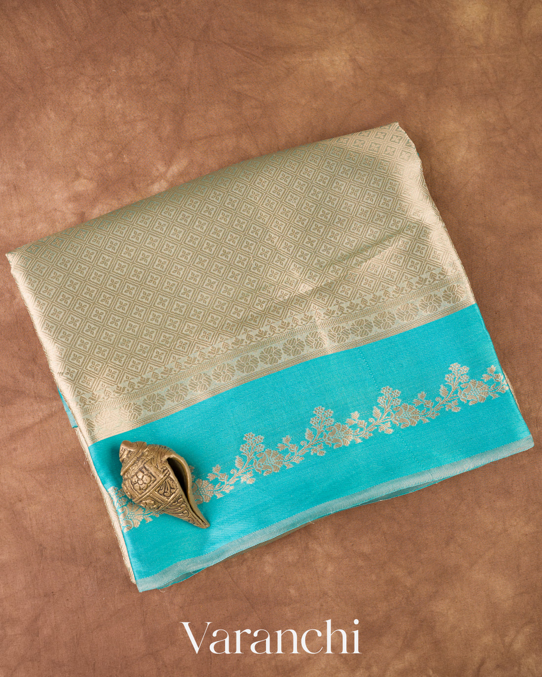 Sky Blue Brocade Pure Tissue Kora Silk Saree