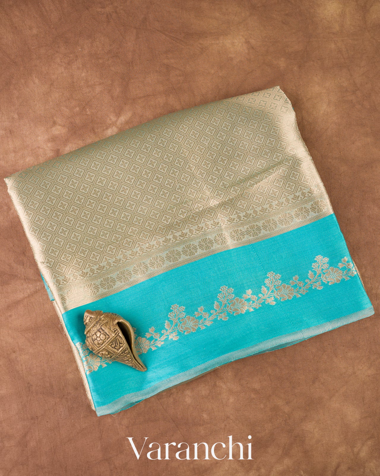 Sky Blue Brocade Pure Tissue Kora Silk Saree