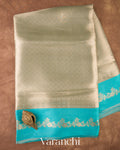 Sky Blue Brocade Pure Tissue Kora Silk Saree