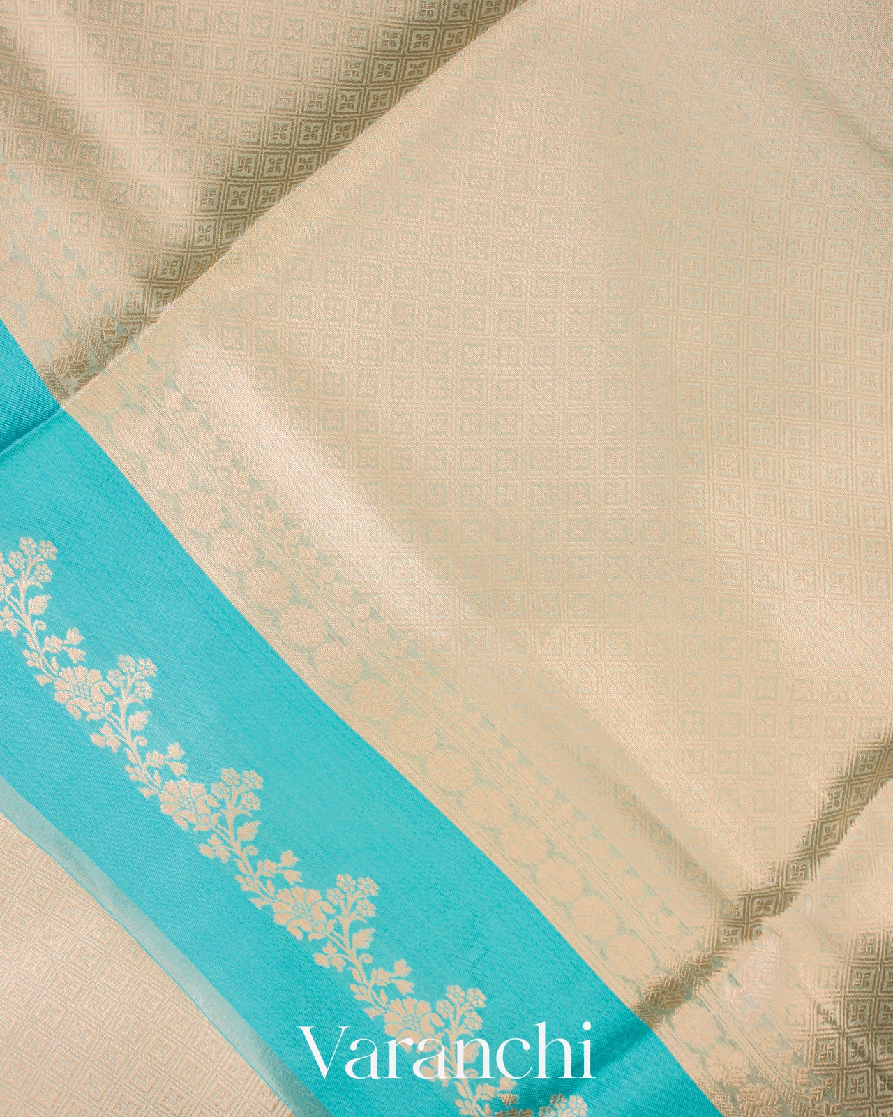 Sky Blue Brocade Pure Tissue Kora Silk Saree
