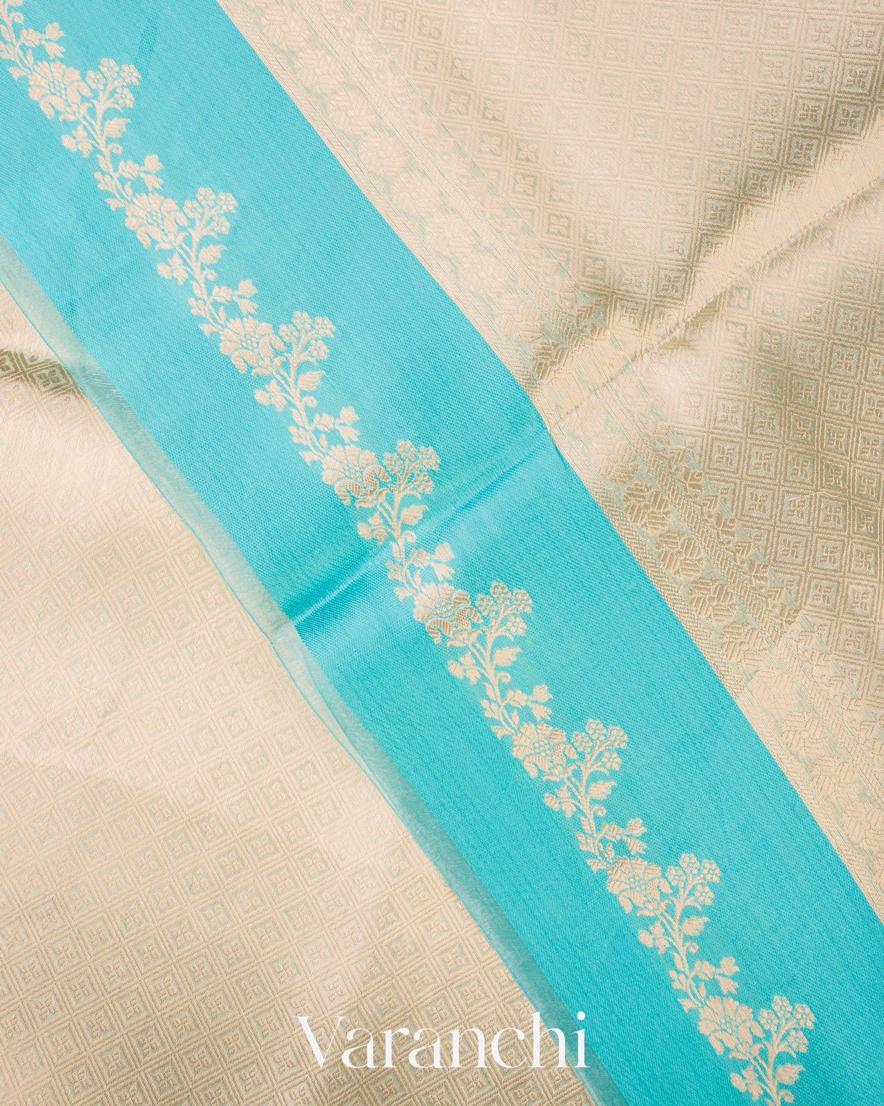 Sky Blue Brocade Pure Tissue Kora Silk Saree