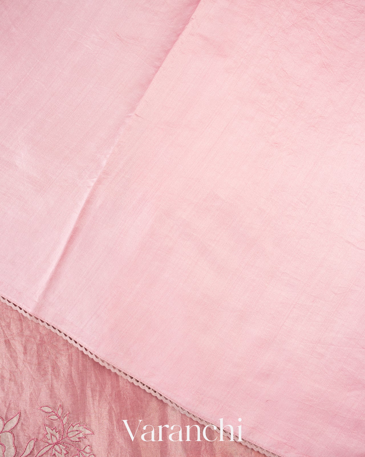 Blush Pink Tissue Applique and Embroidered Pure Kora Silk Saree