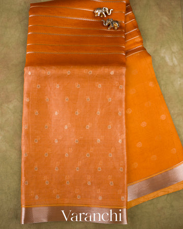 Rust Orange Tissue Pure Kora Silk Saree