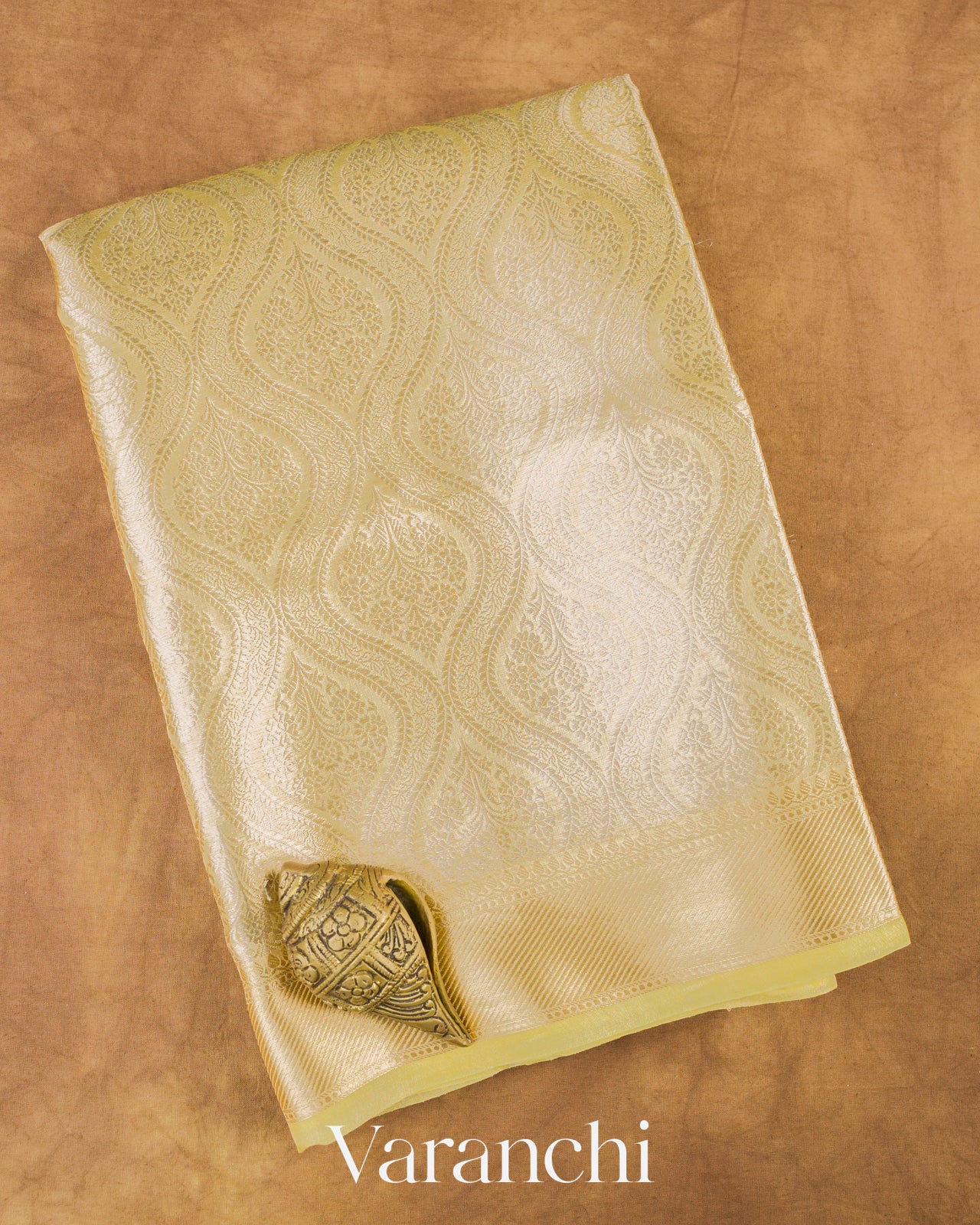Lemon Yellow Heavy Brocade Pure Tissue Kora Silk Saree