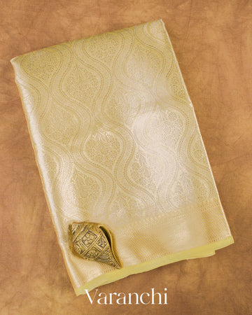 Lemon Yellow Heavy Brocade Pure Tissue Kora Silk Saree