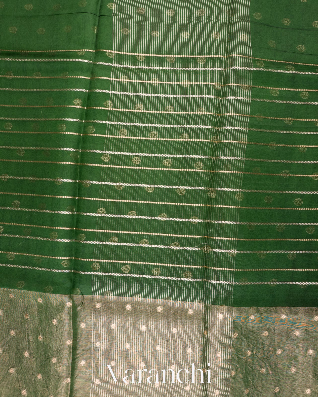 Bottle Green Tissue Pure Kora Silk Saree