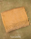 Honey Gold  Floral Embroidered Pure Tissue Kora Silk Saree