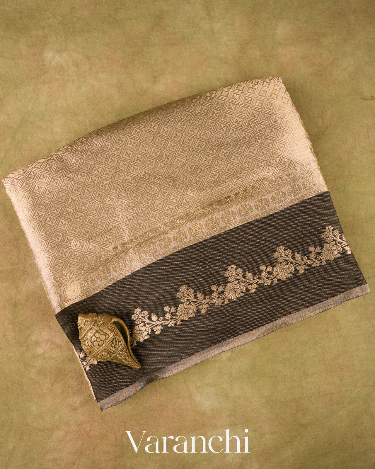 Black Brocade Pure Tissue Kora Silk Saree