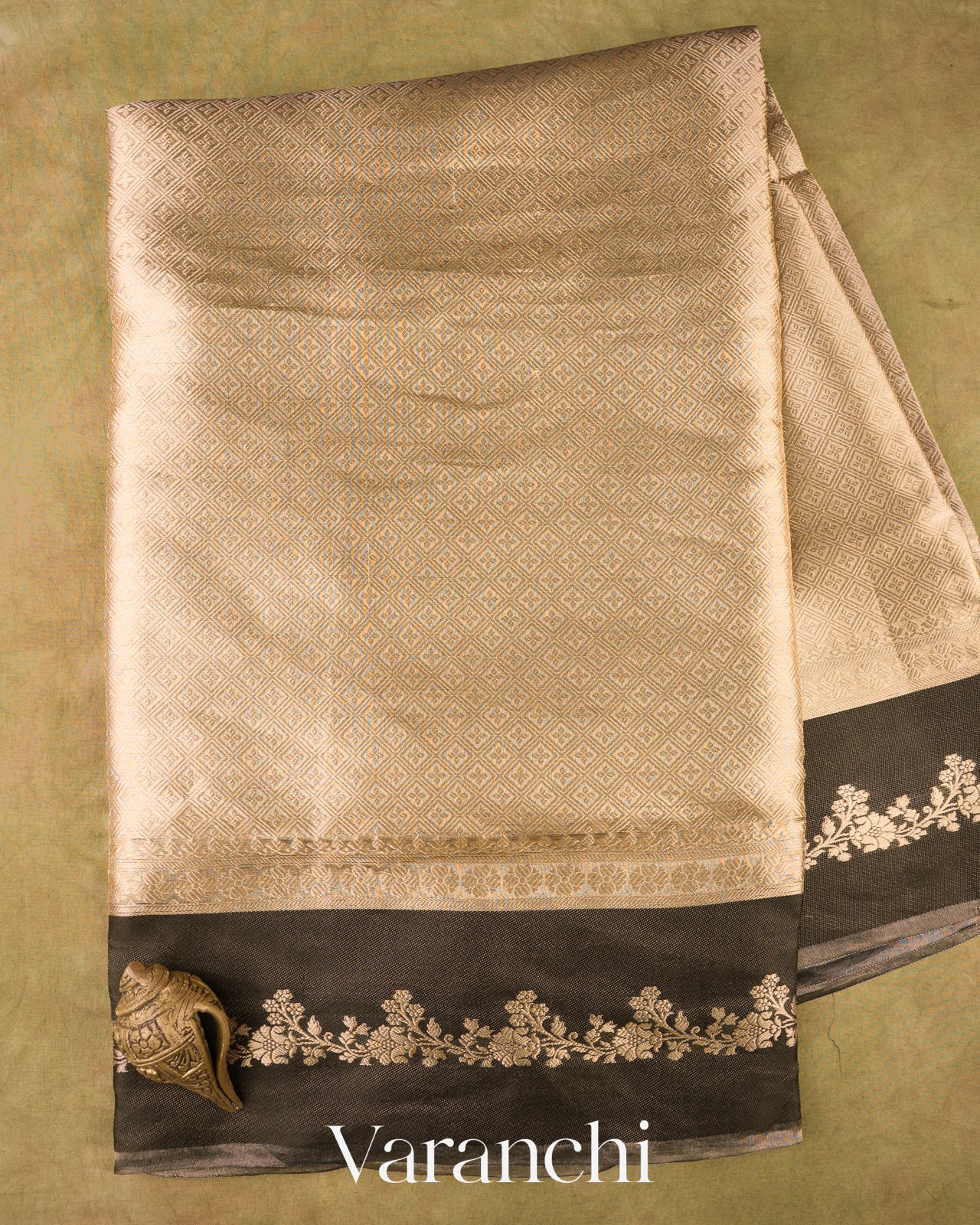 Black Brocade Pure Tissue Kora Silk Saree