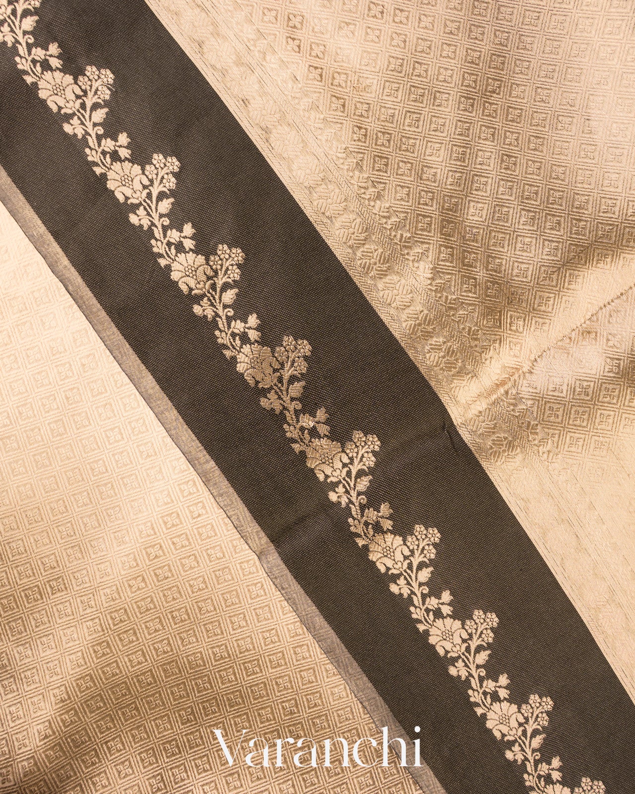 Black Brocade Pure Tissue Kora Silk Saree