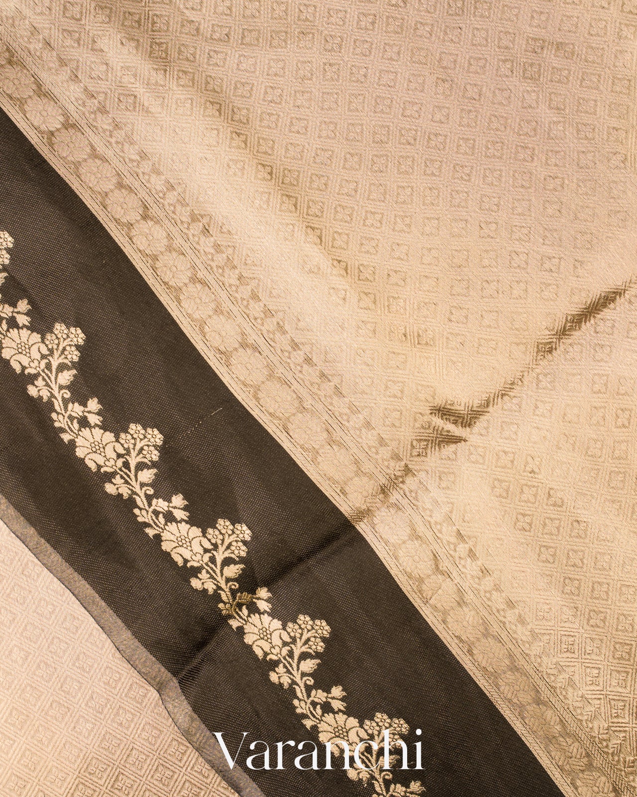 Black Brocade Pure Tissue Kora Silk Saree