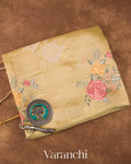 Golden Yellow Tissue Applique and Embroidered Pure Kora Silk Saree 