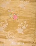 Golden Yellow Tissue Applique and Embroidered Pure Kora Silk Saree 