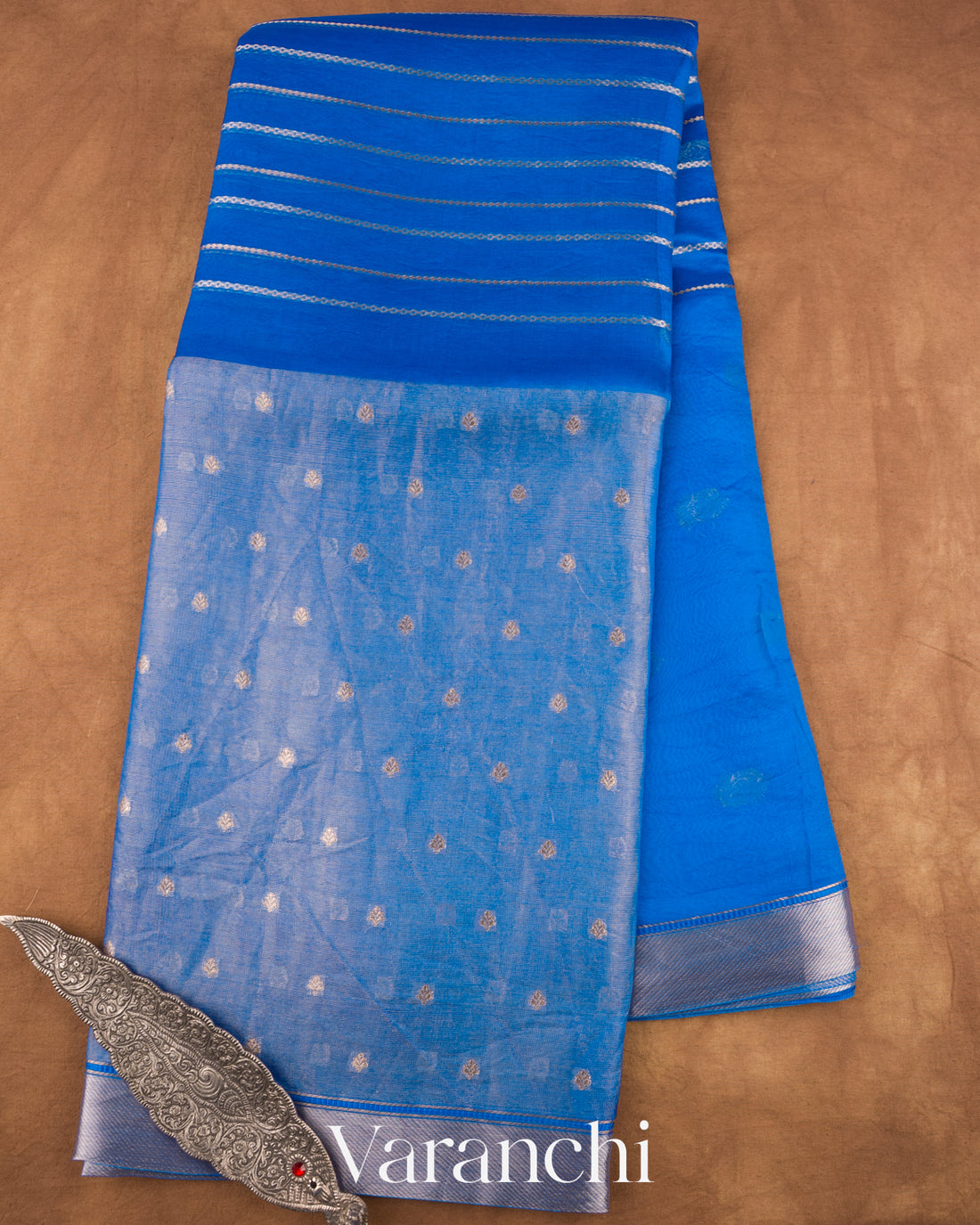 Ink Blue Tissue Pure Kora Silk Saree  