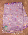 Soft Lavender Embroidered Pure Tissue Kora Silk Saree