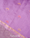 Soft Lavender Embroidered Pure Tissue Kora Silk Saree