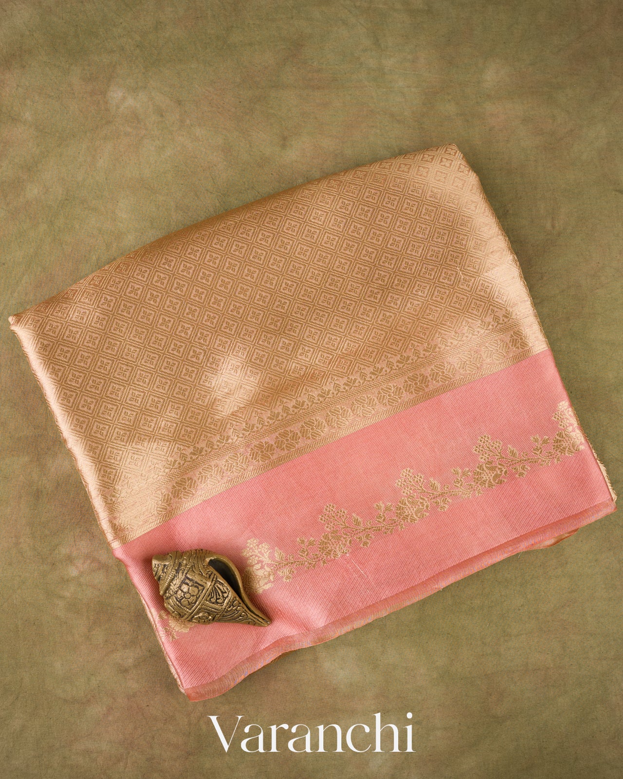 Coral Brocade Pure Tissue Kora Silk Saree