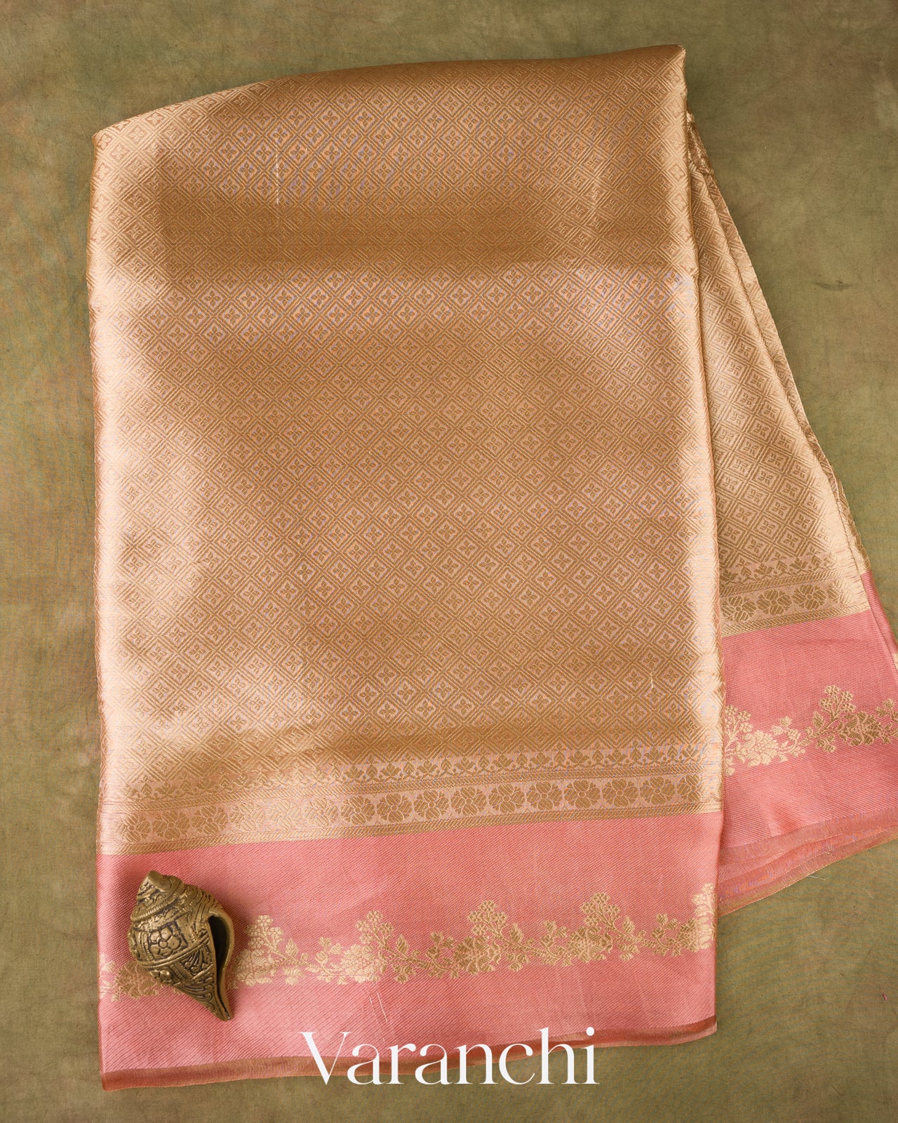 Coral Brocade Pure Tissue Kora Silk Saree