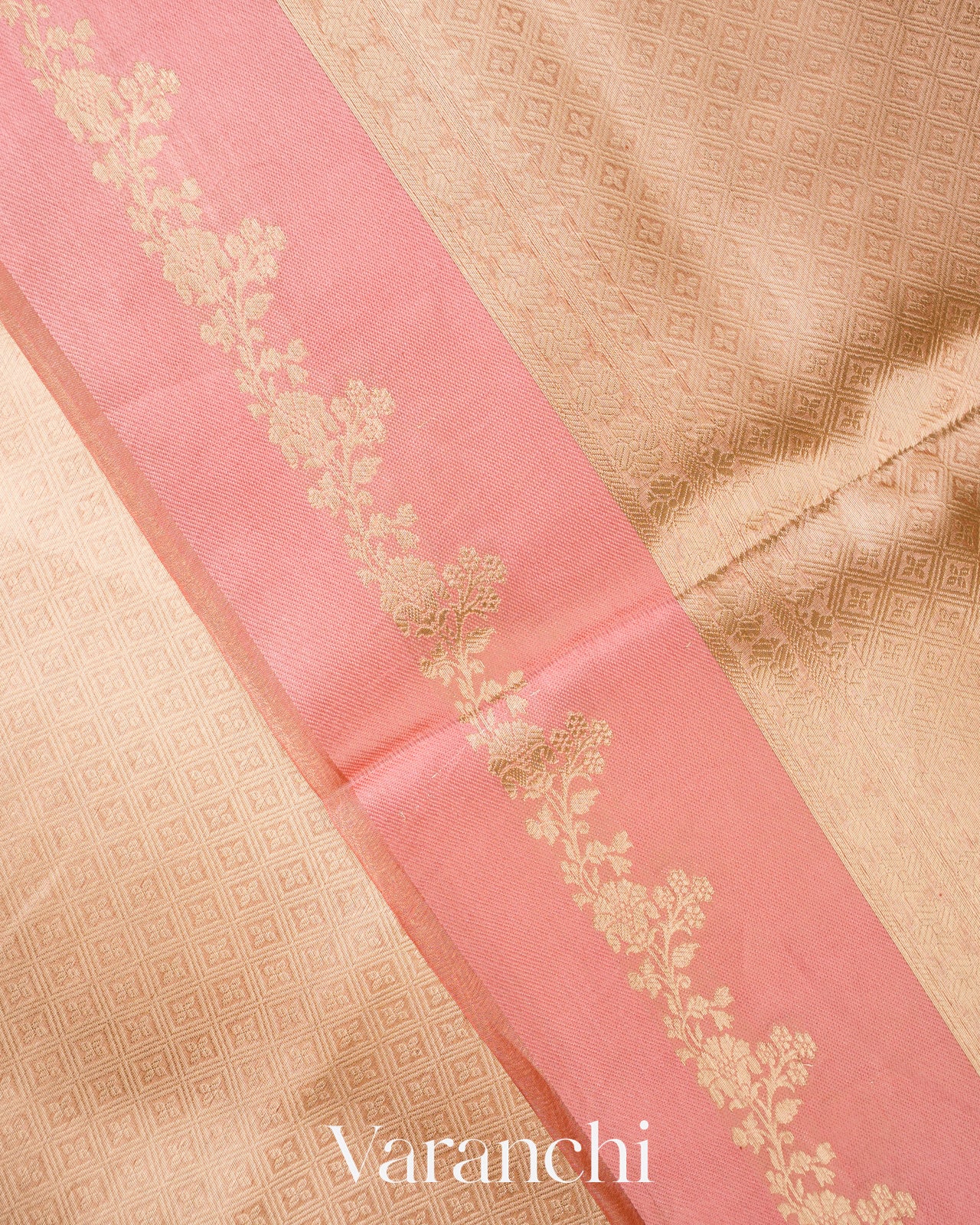 Coral Brocade Pure Tissue Kora Silk Saree