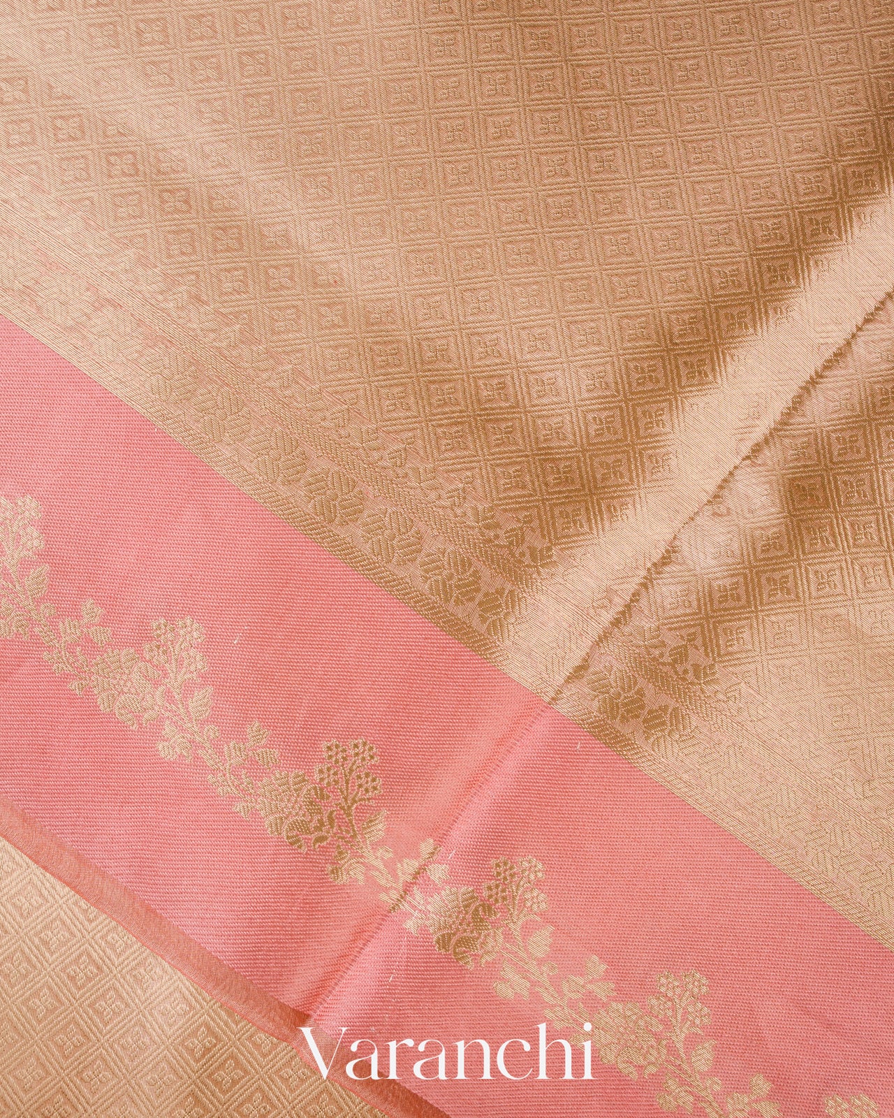 Coral Brocade Pure Tissue Kora Silk Saree