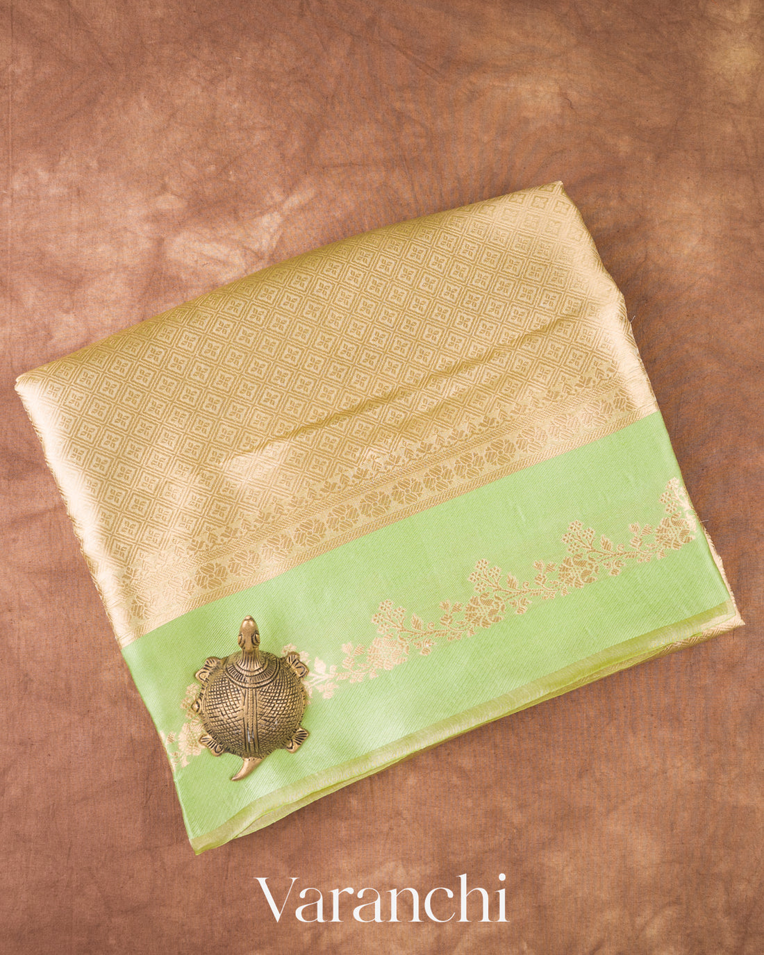 Light Green Brocade Pure Tissue Kora Silk Saree