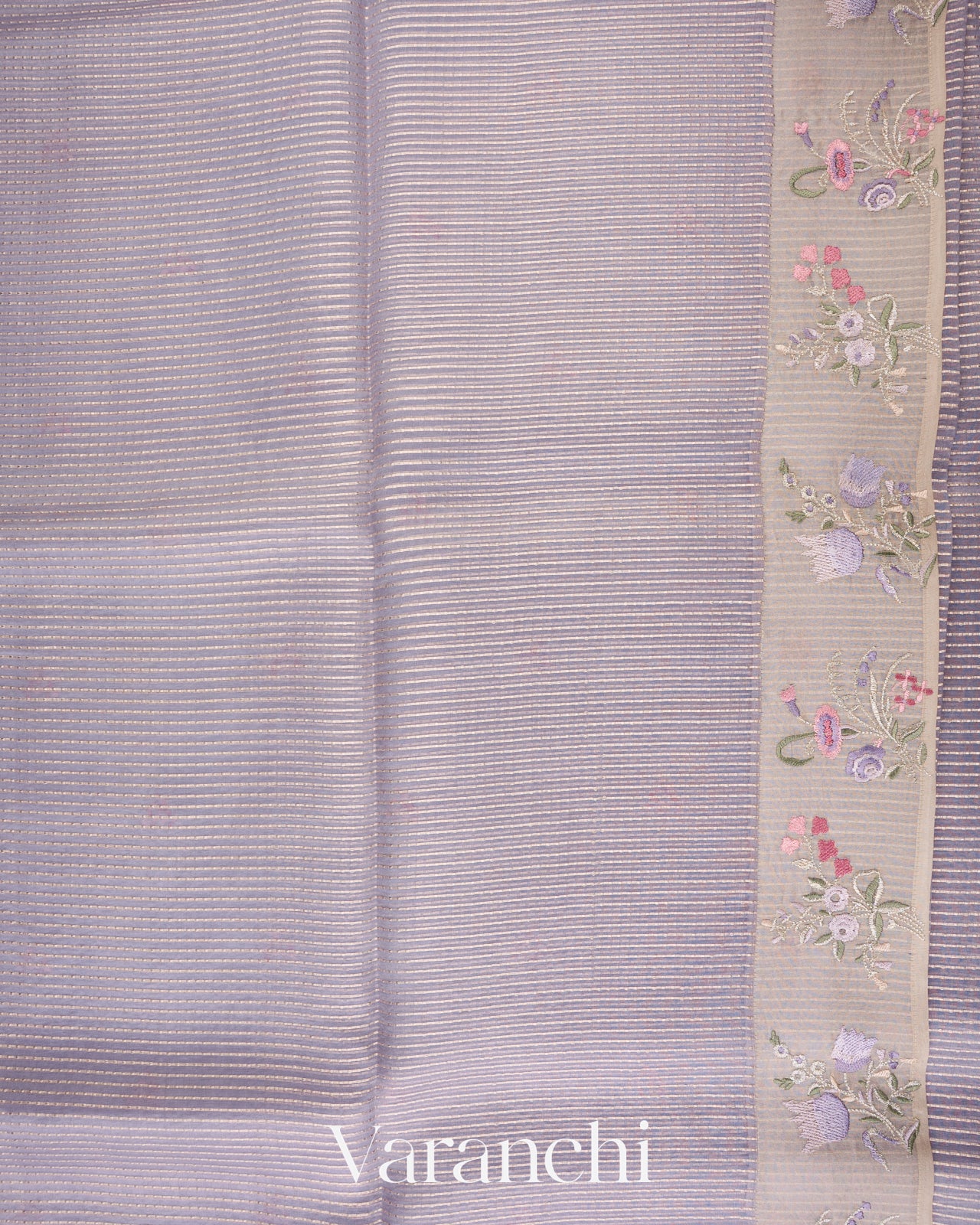 Light Lavender Striped Pure Kora Silk Saree