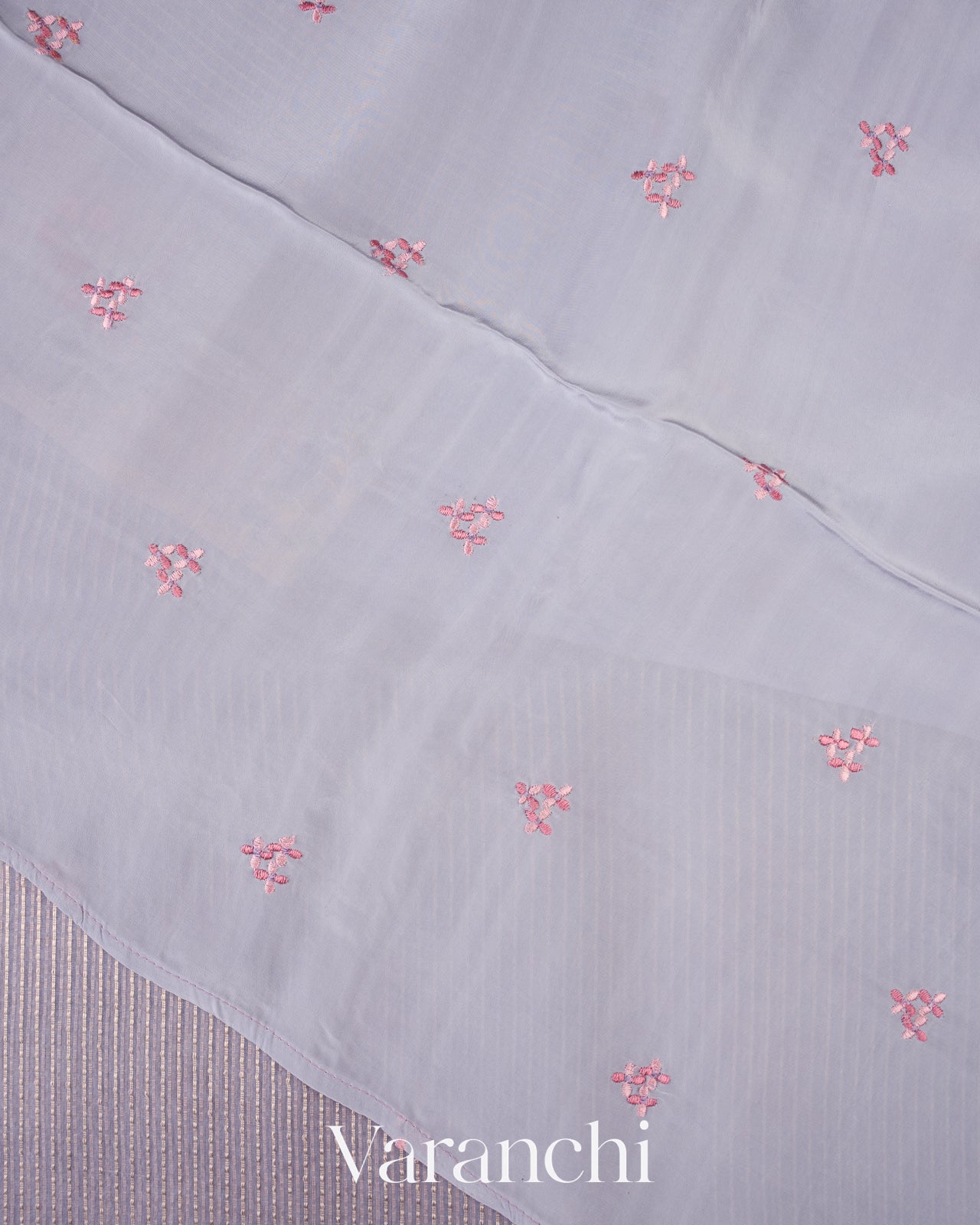 Light Lavender Striped Pure Kora Silk Saree