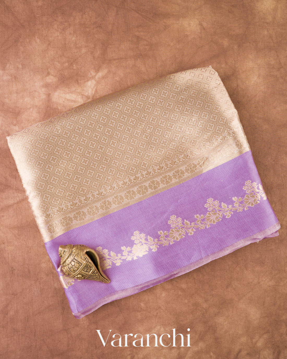 Lavender Brocade Pure Tissue Kora Silk Saree