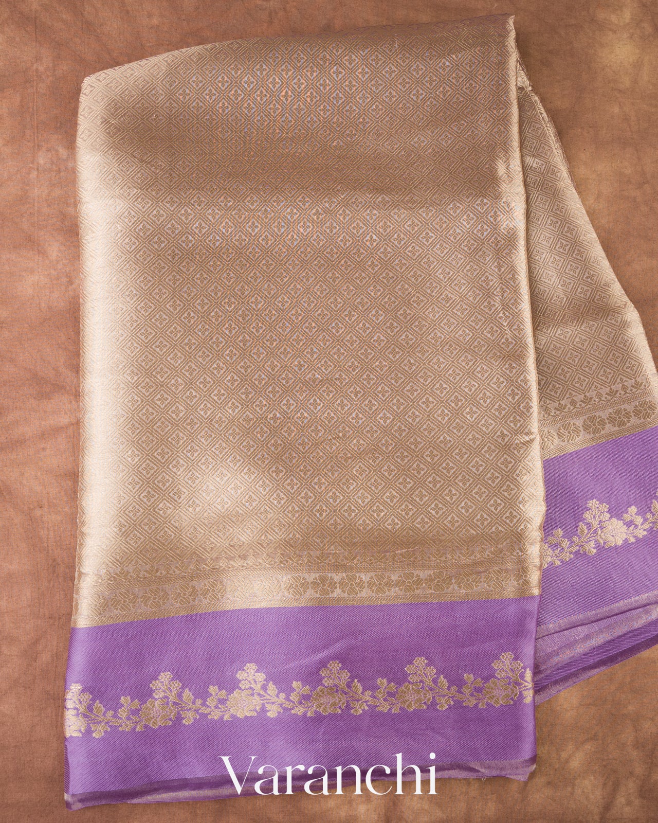 Lavender Brocade Pure Tissue Kora Silk Saree