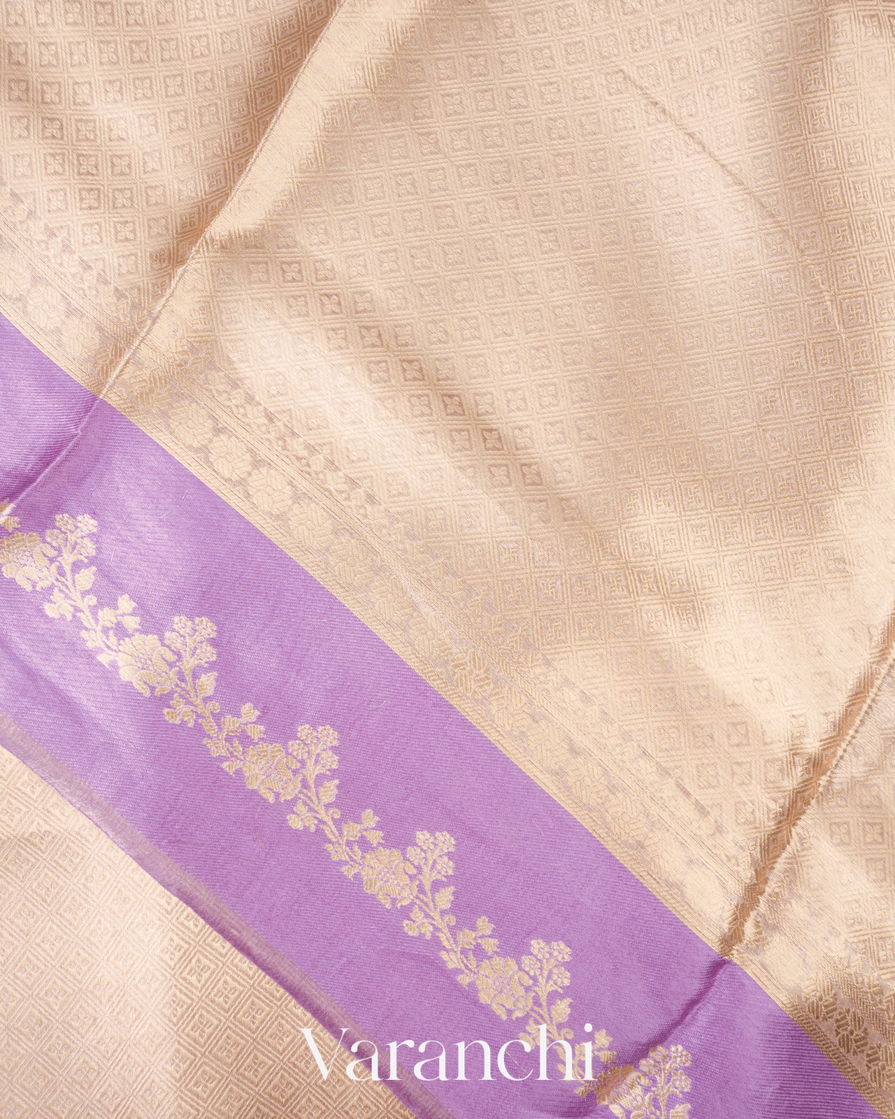 Lavender Brocade Pure Tissue Kora Silk Saree