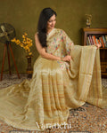 Light Mustard Paithani Embroidered Pure Tissue Kora Silk Saree