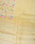 Light Mustard Paithani Embroidered Pure Tissue Kora Silk Saree