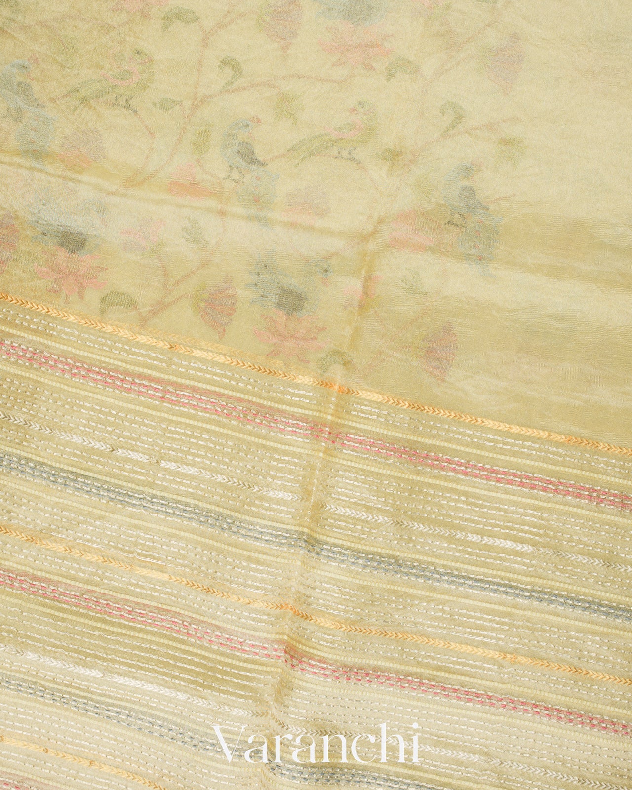 Light Mustard Paithani Embroidered Pure Tissue Kora Silk Saree