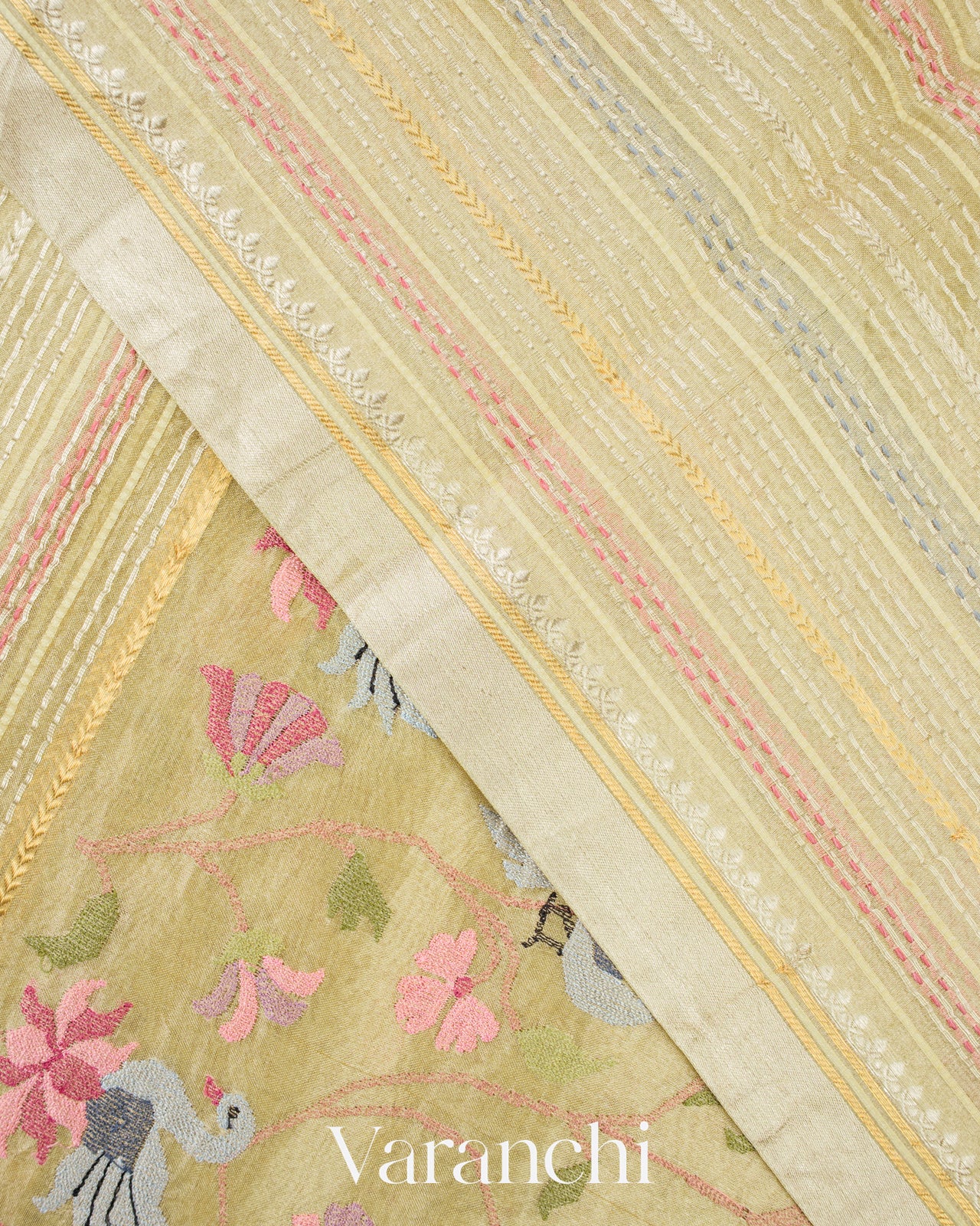 Light Mustard Paithani Embroidered Pure Tissue Kora Silk Saree