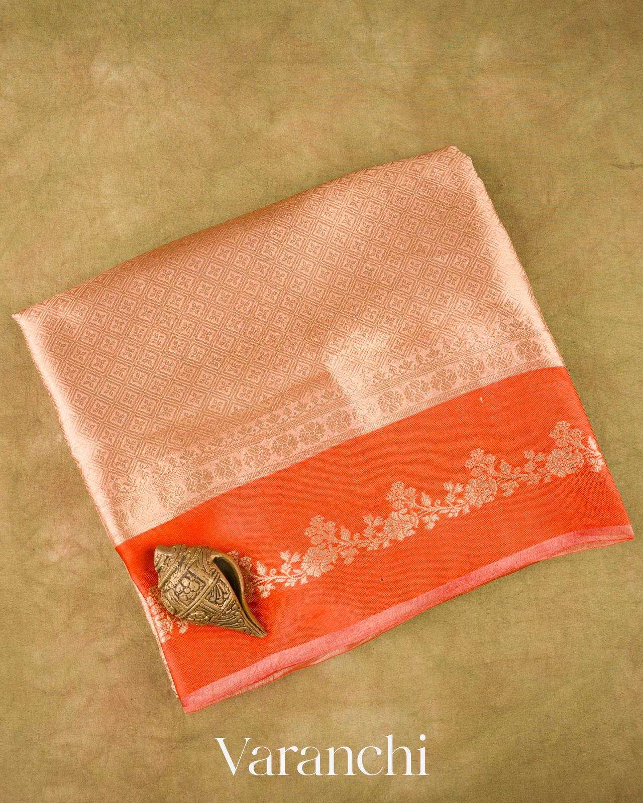 Orange Brocade Pure Tissue Kora Silk Saree
