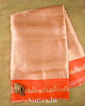 Orange Brocade Pure Tissue Kora Silk Saree