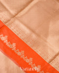 Orange Brocade Pure Tissue Kora Silk Saree