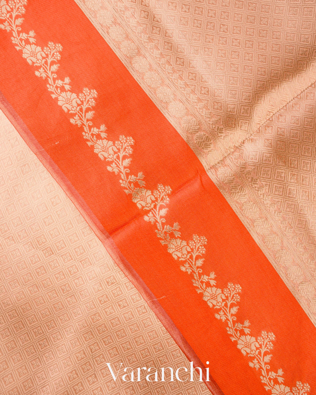 Orange Brocade Pure Tissue Kora Silk Saree