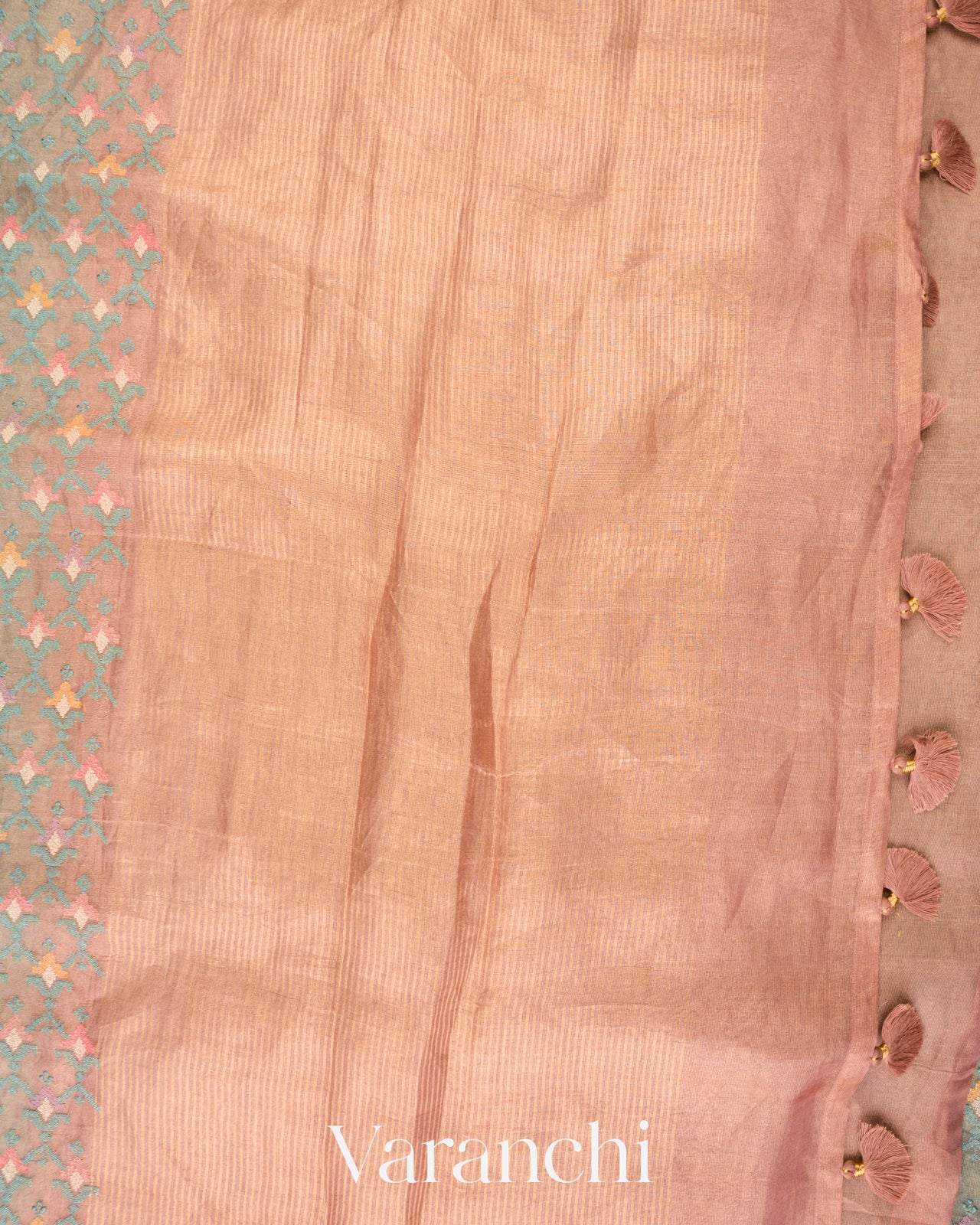 Muted Aqua Blue Embroidered Pure Tissue Kora Silk Saree 