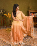 Soft Yellow–Peach Ombre-Dyed Pure Crush Tissue Kora Silk Saree