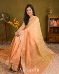 Soft Yellow–Peach Ombre-Dyed Pure Crush Tissue Kora Silk Saree