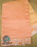 Soft Yellow–Peach Ombre-Dyed Pure Crush Tissue Kora Silk Saree