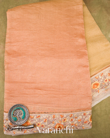 Soft Yellow–Peach Ombre-Dyed Pure Crush Tissue Kora Silk Saree