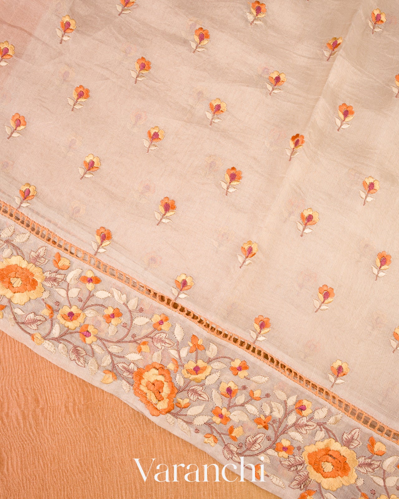 Soft Yellow–Peach Ombre-Dyed Pure Crush Tissue Kora Silk Saree