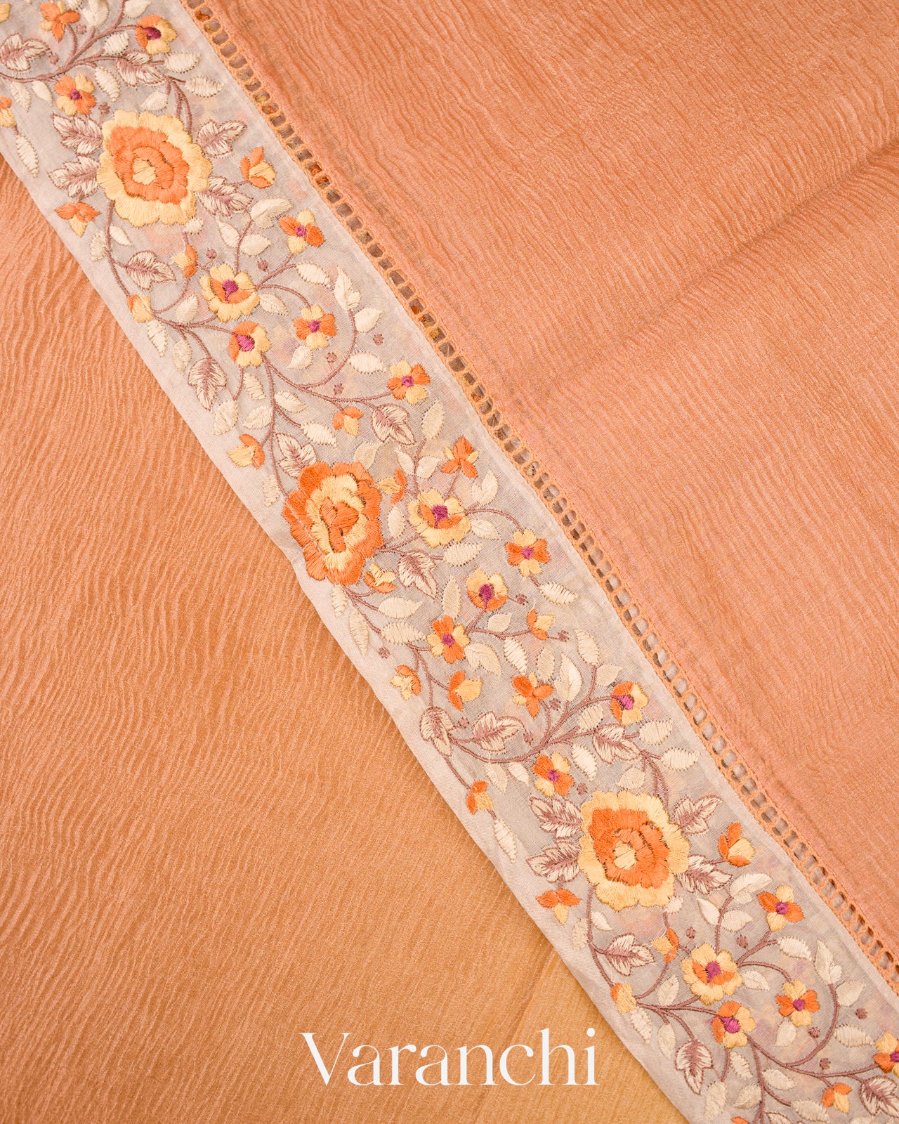 Soft Yellow–Peach Ombre-Dyed Pure Crush Tissue Kora Silk Saree