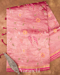Blush Pink Embroidered Pure Tissue Kora Silk Saree